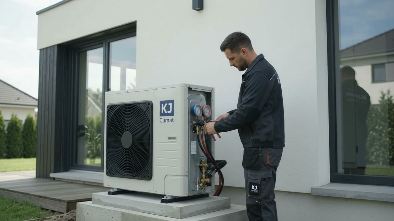 Technicien KJ Climat intervenant sur une unité extérieure